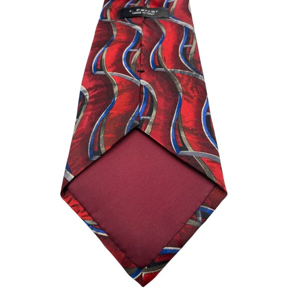 J. Ferrar Red MCM Retro Italy Italian Silk Tie Neck Luxury Vintage Mens - Picture 5 of 6